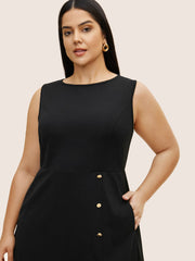 Solid Metal Detail Split Hem Sleeveless Dress
