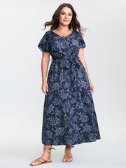 Floral Print Surplice Neck Mdii Dress