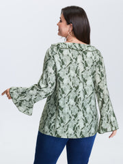 Breezy Floral Print Ruffled Neckline Blouse