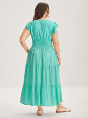 Cotton Embroidered Tie Pockets Maxi Dress