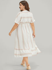 Striped Contrast Flutter Hem Dolman Sleeve Pocket Split Wrap Dress