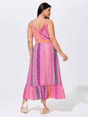 Colorful Geometric Print Open Back Maxi Dress