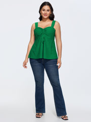 Texture Eyelet Sweetheart Neck Drawstring Tank Top