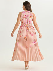 Floral Print Pleated Skirt Midi Dress