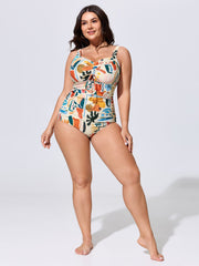 Geometric Print Ruched Bodice One-Piece Swim