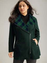 Plaid Patchwork Lapel Collar Zipper Coat