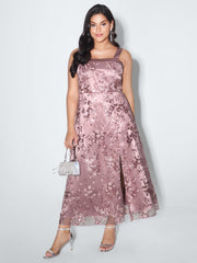 Charming Floral Sequin Embroidered Maxi Dress