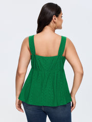 Texture Eyelet Sweetheart Neck Drawstring Tank Top