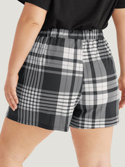 Plaid Print Elastic Waist Pocket Pajama Bottoms