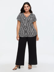 Asymmetrical Stripes Color Contrast Blouse