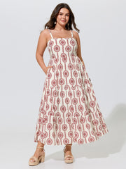 Geometric Print Tiered Sleeveless Maxi Dress
