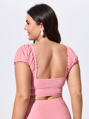 Stretchy Sleeve Knotted Front Swim Top