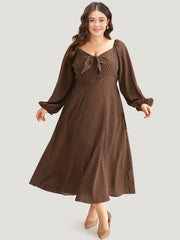 Polka Dot Knot Neck Lantern Sleeve Dress