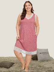 Crochet Lace Pocket Heather Sleeveless Nightgown