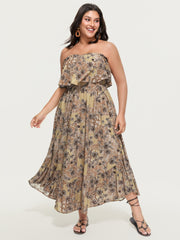 Floral Print Layered Pockets Maxi Dress