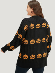 Halloween Pumpkin Graphic Open Front Cardigan