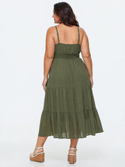 Shirred Waist Tiered Cami Midi Dress