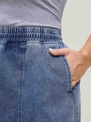 Pull-On Elastic Waist Denim Skort