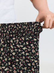 Micro Floral Print Shirred Waist Shorts