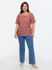 Cotton Square Neck Ruffled Sleeve Blouse
