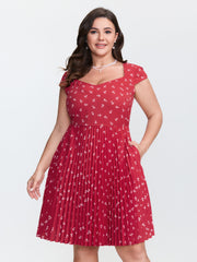 Anchor Pattern Pleated Sweetheart Neckline Mini Dress