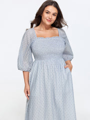 Cotton Polka Dot Print Pocket Midi Dress