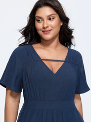Shirred Waist V-Neck Plain Maxi Dress