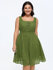 Cotton Eyelet Textured Stretchy Waist Mini Dress