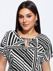 Geometric Print Neck-Tie Blouse