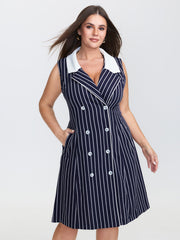 Color Contrast Stripe Double Button Mini Dress