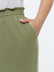 Linen Blend Shirred Drawstring Waist Jogger Pants