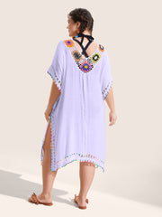 Colored Crochet Slit Hem Swim Cover Up