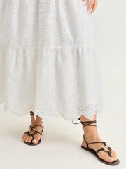 Eyelet Embroidery Cinched Waist Maxi Dress