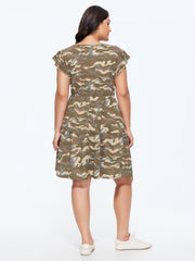 Camouflage Print Cap Sleeve Mini Dress
