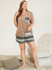 Bandana Print Pocket Elastic Waist Pajama Bottoms