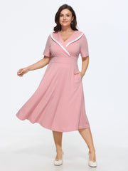Color Contrast Sailor Collar Midi Dress