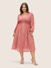 Jacquard Texture Shirred Elastic Waist Dress