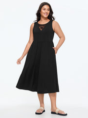 Stretchy Lace Cut-Out Pockets Midi Dress
