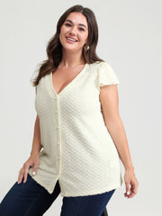 Textured Button Detail Ruffled Sleeve T-Shirt