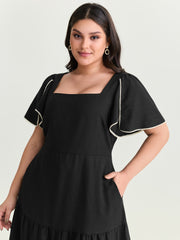Color Contrast Petal Sleeve Maxi Dress