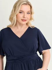 Flared Sleeve Pleated Waist Blouse
