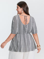 Geometric Print Back-Tie Blouse