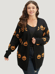 Halloween Pumpkin Graphic Open Front Cardigan