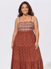 Geometric Print Pockets Tiered Maxi Dress