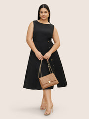 Solid Metal Detail Split Hem Sleeveless Dress