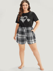 Plaid Print Elastic Waist Pocket Pajama Bottoms