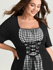 Checkered Layered Cross-Tie Maxi Dress