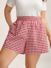 Cotton Delicate Plaid Print Wide-Leg Lounge Shorts