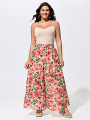 Floral Print Color Contrast Pants