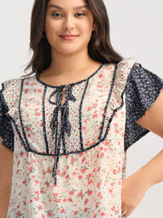 Floral Panel Ruffled Sleeve Blouse